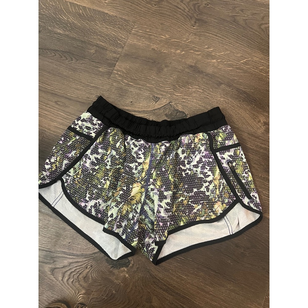 Lululemon Run Times Shorts Floral Polka Dot Green Purple Athletic Running Size 6